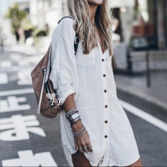Figleaffashion Dresses & Skirts - New Arrival! White Long Sleeve Shirt Dress